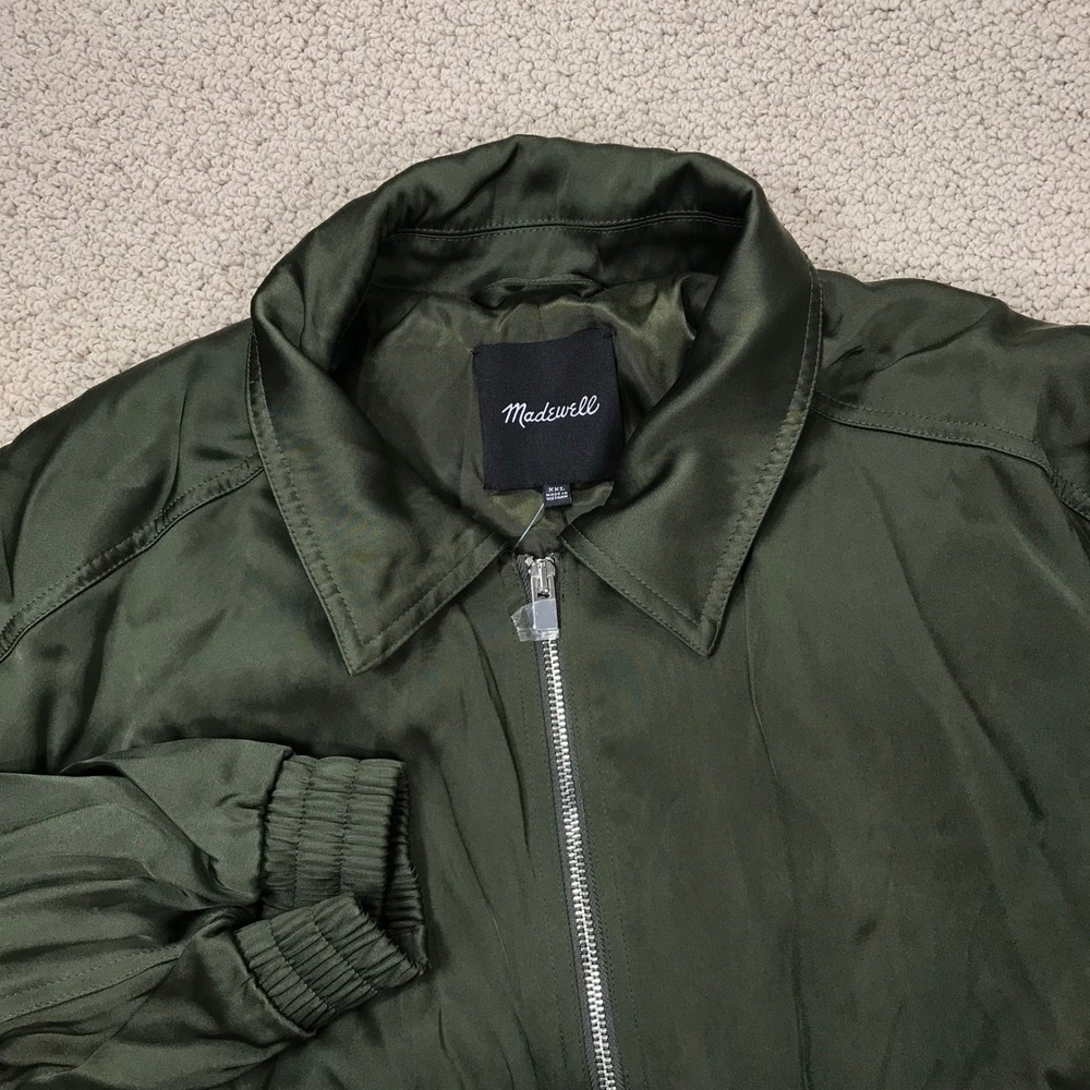 Madewell Satin Bomber Jacket Forest Green Full Zip XXL NT115 New With Tags